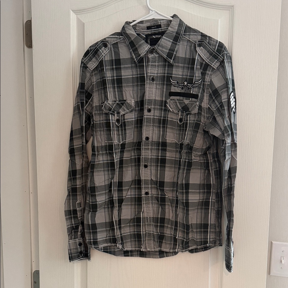 BKE Black and Gray Plaid Shirt